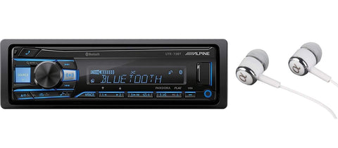 Alpine UTE-73BT In-Dash Single Din MP3 Am/FM Receiver Dual USB, Front Auxiliary, Iphone Pandora Internet Radio, Variable Color Illumination, Digital Media Receiver/Free Alphasonik Earbuds