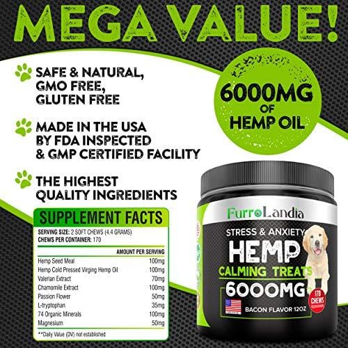 Organic Hemp Treats - Calming Treats for Dogs - 170 Soft Chews - Made in USA - Hemp Oil for Dogs - Dog Anxiety Relief - Natural Calming Aid - Stress - Fireworks - Storms - Aggressive Behavior