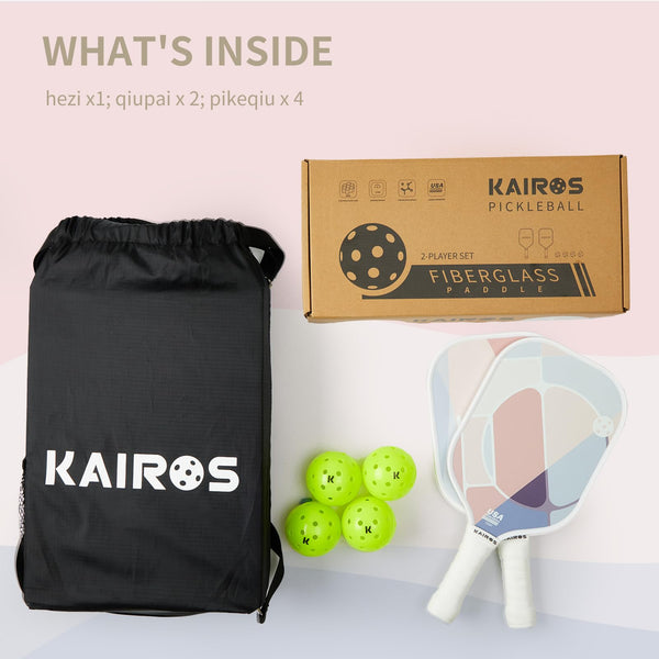 KAIROS Pickleball Paddles, USAPA Approved Pickle Ball Set with 2 Rackets 4 Pickle Balls, Non-Slip Grip Fiberglass Surface Pickleball for Beginners (Dusty Rose)