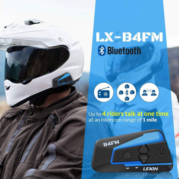 LEXIN 2pcs B4FM Motorcycle Bluetooth Intercom with FM Radio, Motorcycle Helmet Bluetooth Headset Communication With Noise Cancellation Up to 4 Riders, Universal Snowmobile Wireless Interphone