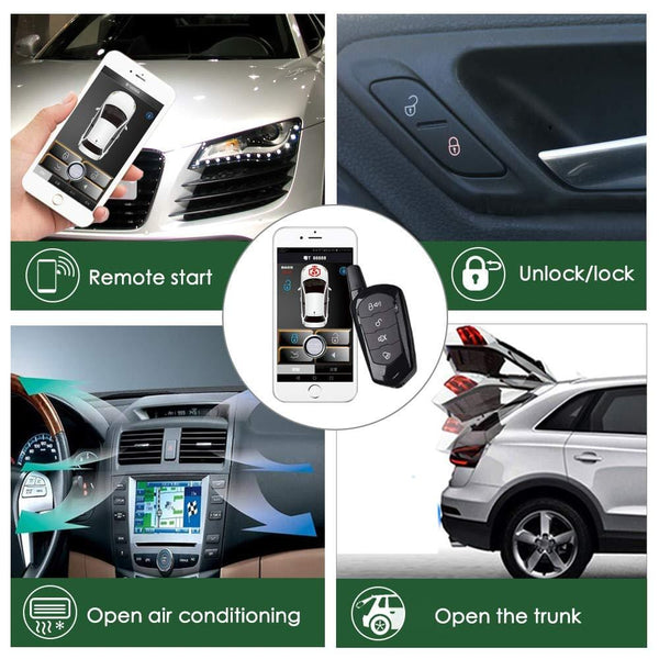 Car Remote Start PKE Passive Keyless Entry One Key Engine Start for Car with Shock Sensor Car Alarm System Remote Key or Phone Control