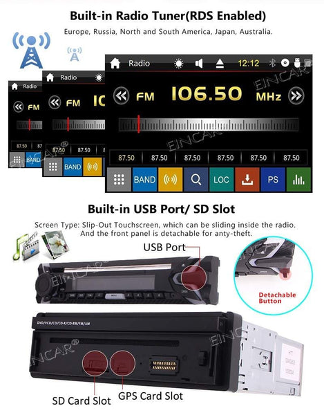 Free Backup Camera Included! 7 inch Retractable Capacitive Touch Screen Wince System Single 1 Din Car Stereo DVD Player Support GPS Navigation/USB/SD/Cam-in/Work with Bluetooth/SWC
