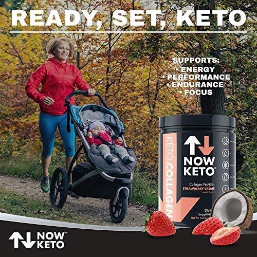 NOW KETO® Keto Collagen™ Peptides w/MCTs Powder (Medium Chain Triglycerides) - Keto Diet - Low Carb High Fat (LCHF) & Great Fiber Source, Great for The Ketogenic Diet & Ketosis- Strawberry Creme
