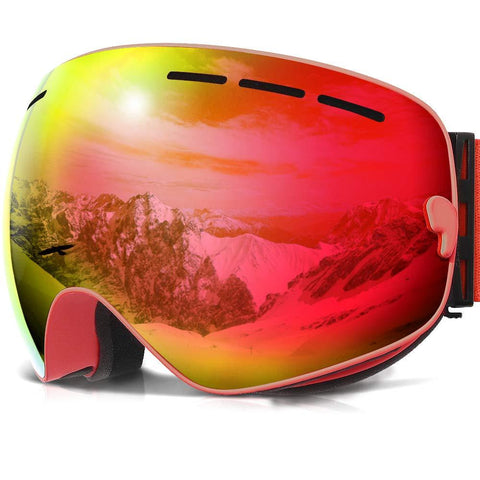 COPOZZ Ski Goggles, G1 Mens Womens Ski Snowboard Snowboarding Goggles - Over Glasses Double Lens Anti Fog Frameless,Cool REVO Mirror Red for Men Women Youth Snowmobile Skiing