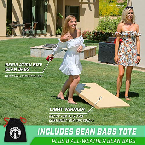 GoSports Solid Wood Premium Cornhole Set - Choose Between 4'x2' or 3'x2' Game Boards, Includes Set of 8 Corn Hole Toss Bags, Regulation Size (4ft x 2ft)