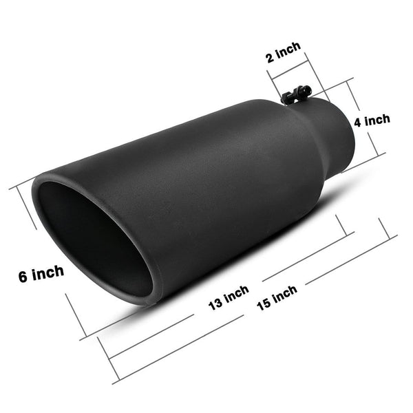 AUTOSAVER88 4 Inch Inlet Black Exhaust tip, 4 x 6 x 15 Inches Universal Stainless Steel Diesel Exhaust Tailpipe Tip for Truck Cars, Bolt/Clamp On Design