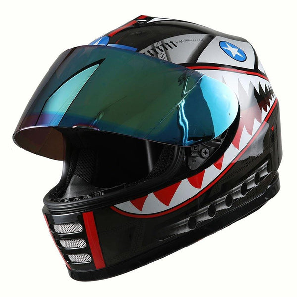 WOW Motorcycle Full Face Helmet Street Bike BMX MX Youth Kids Shark Black; Size M (51-52 CM,19.7/20.3 Inch);