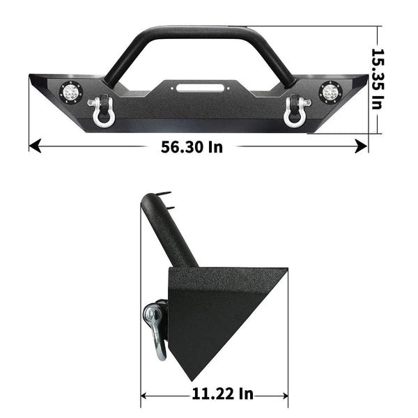 LEDKINGDOMUS Rock Crawler Front Bumper for 87-06 Jeep Wrangler YJ and TJ with Winch Plate, LED Lights Heavy Duty (Textured Black)