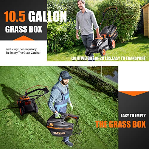 TACKLIFE Electric Lawn Mower, 14-Inch / 10-Amp Lawn Mower, 6 Adjustable Mowing Heights, 3 Operation Heights, Foldable Handlebars, Easy Control, 10.5Gal Grass Box – KALM12A