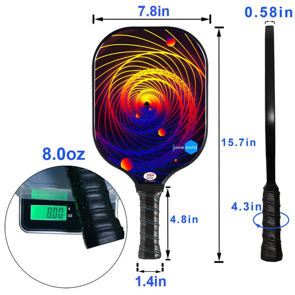 Panel Sound Pickleball Paddles Set of 2, USAPA Approved Fiberglass Pickleball Rackets with 1 Carrying Case, 2 Cooling Towels & 4 Indoor Balls
