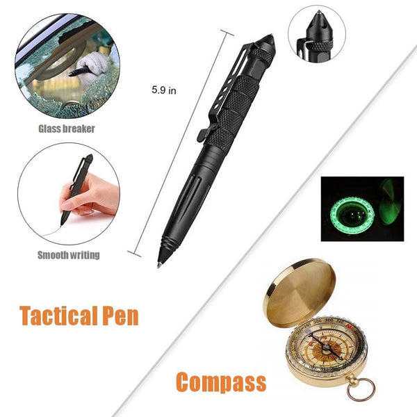 Alritz Emergency Survival Kit, 12 in 1 Outdoor Survival Gear Lifesaving Tools Contains Compass, Fire Starter, Flashlights for Camping Hiking Wilderness Adventures and Disaster Preparedness