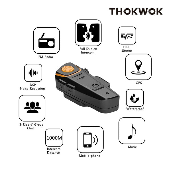 Thokwok Motorcycle Bluetooth Headset,BT-S2 1000m Helmet Bluetooth Communication Systems Ski Helmet Headphones Bluetooth Intercom Walkie-Talkie for Snowmobile,Up to 3 Riders(Pack 2)