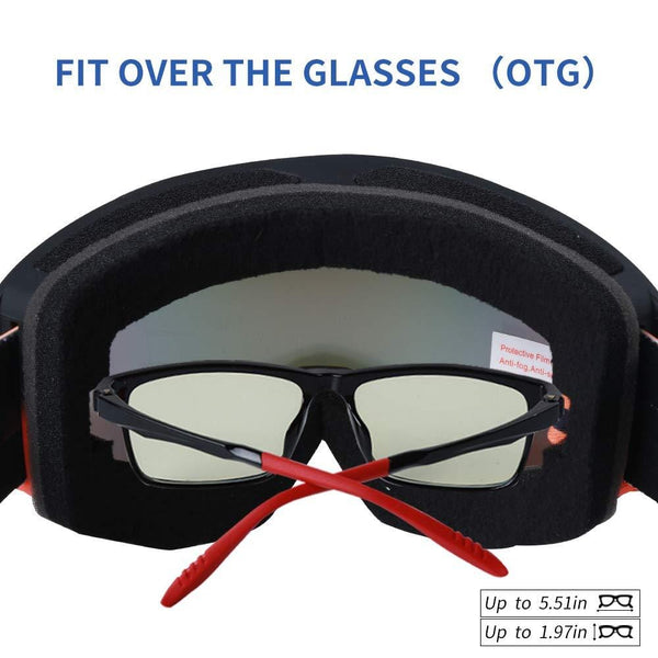 XR Ski Snowboard Goggles Anti-Fog UV Protection HD Cylinder Lens Over Glasses Non-Slip Strip Snow Goggles for Men&Women (Red)