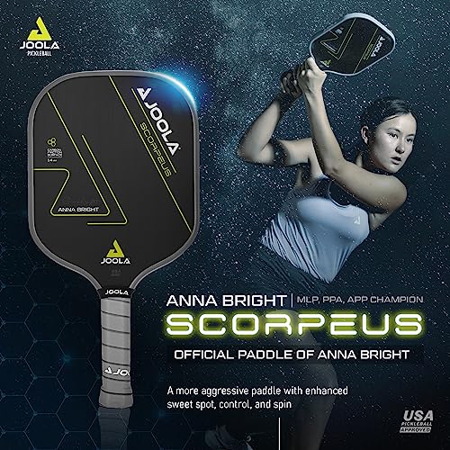 JOOLA Anna Bright Scorpeus Pickleball Paddle w/Charged Surface Technology for Increased Power & Feel - Fully Encased Carbon Fiber Pickleball Paddle w/Larger Sweet Spot - USAPA Approved. 14mm