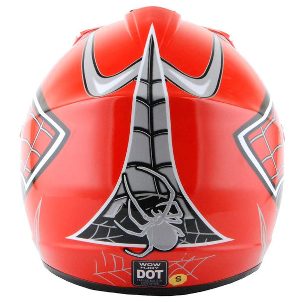 WOW Youth Kids Motocross BMX MX ATV Dirt Bike Helmet Spider Web Red
