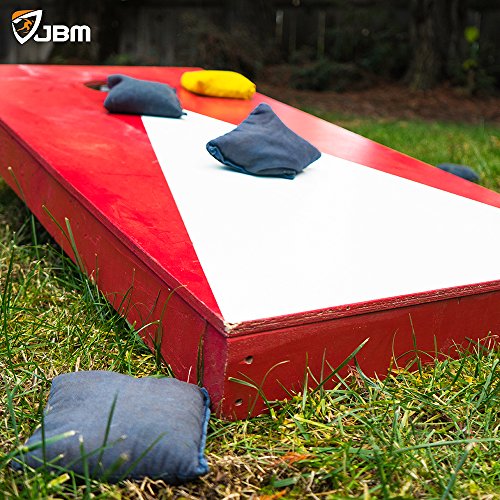 JBM Cornhole Bag (Pack of 8) Weather Resistant Cornhole Bags with Recycled Plastic Pellets for Tossing Corn Hole Game - Free Carrying Bag Included (Blue & Navy, 14OZ)