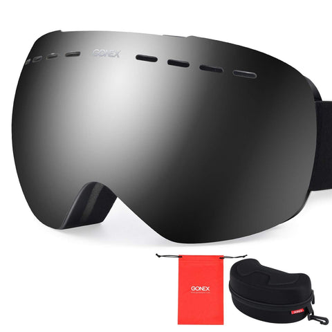 Gonex Oversized Ski Snow Goggles Anti-Fog UV Protection with Frameless Double Spherical Lens for Skiing Snowboard Skate Winter Sports+ Goggle Case(Black Lens)