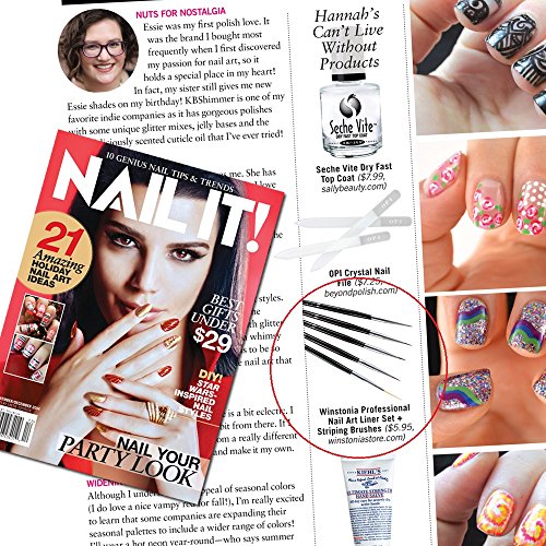 Winstonia 5 pcs Nail Art Brushes Set Liner Striping Brush for Strokes, Details Painting, Blending, Elongated Lines - FINE LINE