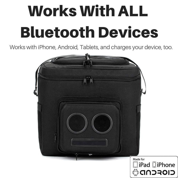 The #1 Cooler with Speakers on Amazon. 20-Watt Bluetooth Speakers & Subwoofer for Parties/Festivals/Boat/Beach. Rechargeable, Works with iPhone & Android (Black, 2020 Edition)