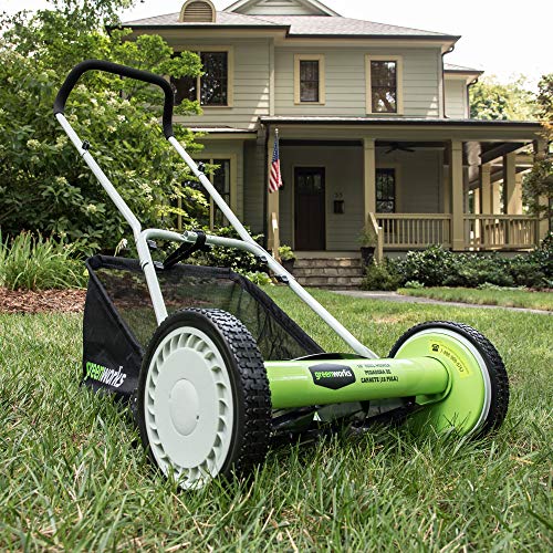 Greenworks 16-Inch Reel Lawn Mower with Grass Catcher 25052