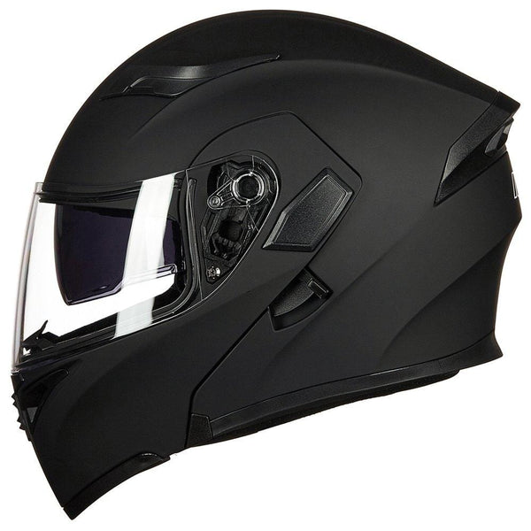 ILM Motorcycle Dual Visor Flip up Modular Full Face Helmet DOT 6 Colors (L, MATTE BLACK)