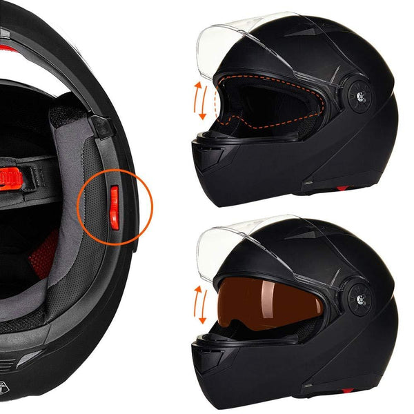 ILM 8 Colors Motorcycle Modular Flip up Dual Visor Helmet DOT (XXL, Matte Black)