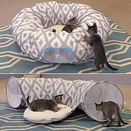 Kitty City Large 12" Multifunction Cat Tunnel and with Central Mat for Cat, Cat Toy, Cat Bed