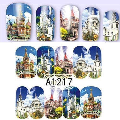 12 sets European cities french eiffel tower Pisa italy NAIL ART DECALS retro trippy psychedelic art water transfer DIY nail stickers POP ART tattoo nail wraps British pop culture nail vinyls NAIL KIT