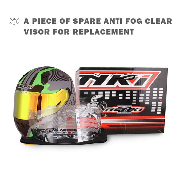 NENKI Helmets NK-856 Full Face Motorcycle Helmets DOT Approved With Iridium Red Visor and Inner Sun Shield,Fiberglass Shell (L,Matt Black & Green)