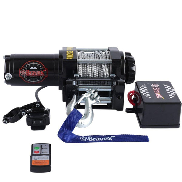 Bravex Electric 12V 3500lb/1591kg Single Line Waterproof Winch for UTV ATV Boat with Both Wireless Handheld Remote and Corded Control Recovery Winch