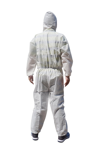 Raygard 30303 SMS Disposable Hooded Coveralls Suit Dust Chemical Protective Elastic Wrist, Ankles, Waist Zipper Front Closure for Spray Painting Medical Cleaning Work(2X-Large,White)