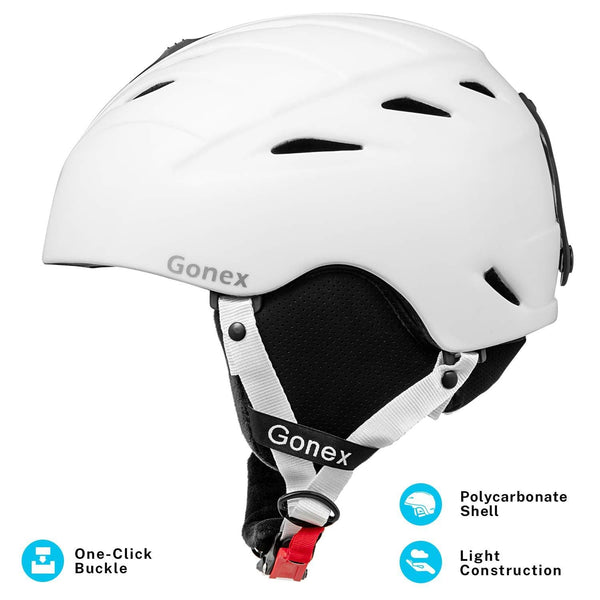 Gonex Ski Helmet with ASTM Certified Safety, Winter Anti-Shock Snowboard Snow Helmet with Adjustable Dial for Men Women Youth, with Storage Bag (White M)