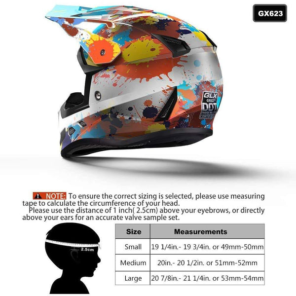 GLX Unisex-Child GX623 DOT Kids Youth ATV Off-Road Dirt Bike Motocross Helmet Gear Combo Gloves Goggles for Boys & Girls (Doodle Orange, Large)