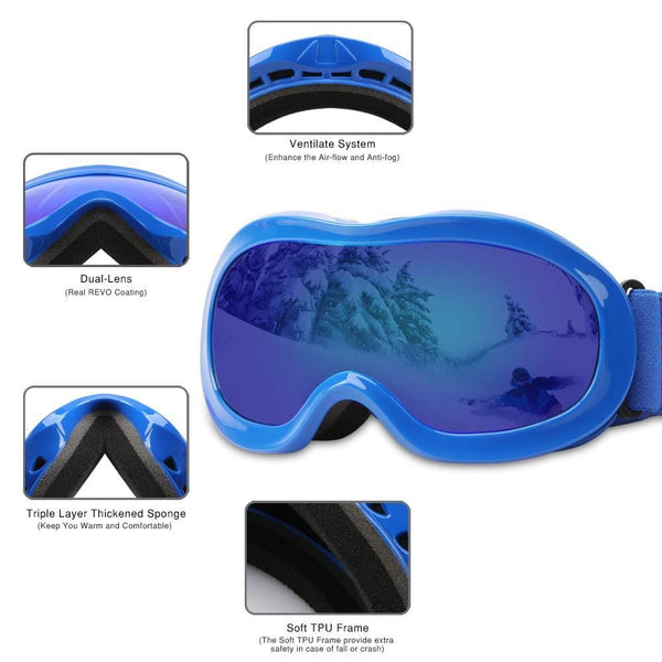 AKASO Kids Ski Goggles, Snowboard Goggles Snow Goggles for Youth, Kids & Teenagers, Anti-Fog, 100% UV Protection, Double-Layer Spherical Lenses, Helmet Compatible