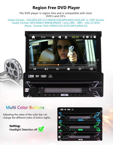 Free Backup Camera Included! 7 inch Retractable Capacitive Touch Screen Wince System Single 1 Din Car Stereo DVD Player Support GPS Navigation/USB/SD/Cam-in/Work with Bluetooth/SWC