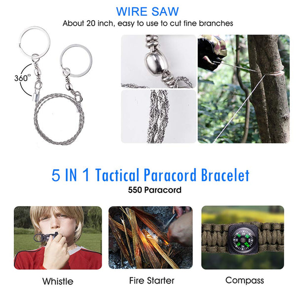 SPUNKER Survival Gear - 15 in 1 Emergency Backpack Survival Kit - Survival Tool for Camping, Hiking, Hunting, Fishing - Gifts for Men Dad Husband Boyfriend Teen Boy