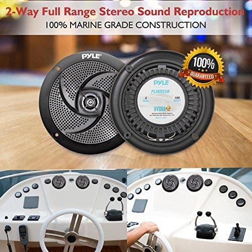 Pyle Marine Speakers - 5.25 Inch Low Profile Slim Style Waterproof Wakeboard Tower and Weather Resistant Outdoor Audio Stereo Sound System with 180 Watt Power - 1 Pair in Black (PLMRS5B)