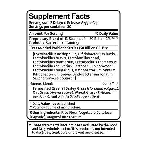 Vitamin Bounty Pro 50 Probiotic with Prebiotics - 13 Strains, 50 Billion CFU, for Gut and Digestive Health with Delayed Release EmbocapsTM & Fermented Greens