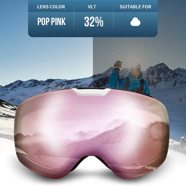 VELLAA PRO Ski Goggles - Interchangeable Lens Anti Fog 100% UV400 OTG Curved Ski/Snowboard Goggles for Men & Women Snow Goggles