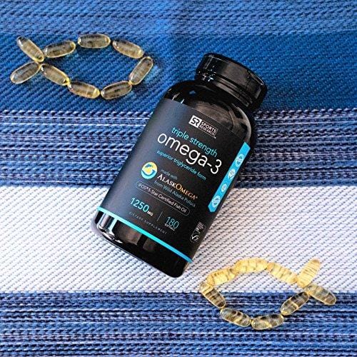 Omega-3 Wild Alaskan Fish Oil (1250mg per Capsule) with Triglyceride EPA & DHA | Heart, Brain & Joint Support | IFOS 5 Star Certified, Non-GMO & Gluten Free (180 Softgels)