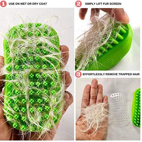 Tank and Sherman Dog Shampoo Rubber Brush - Easy to Clean Dog Bath Brush with Fur Catching Screen - Soft 4 Point Bristle Cat and Dog Brush - Enjoy Dog Bathing and Dog Grooming Once Again