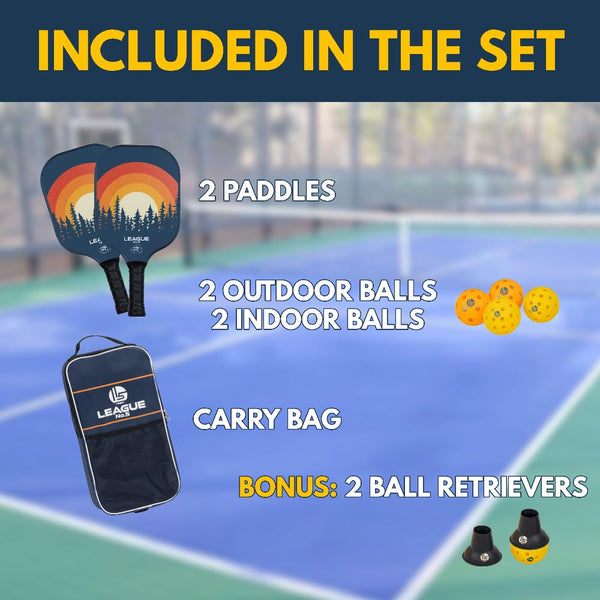 Pickleball Paddles Set of 2 USAPA Approved Pickle Ball Racket - Indoor Outdoor Game - 4 Balls, Ball Retrievers, Carrying Bag - Court Equipment for Men Women Family Pro Racquet Sets