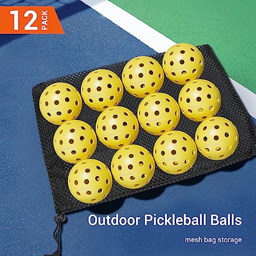 Asbocer Pickleball Balls, USAPA Approved Pickleballs, 12-Pack 40 Holes Outdoor Pickleball Balls with Mesh Bag, High Elasticity & Durable Yellow Pickle Balls for All Style Pickleball Paddles