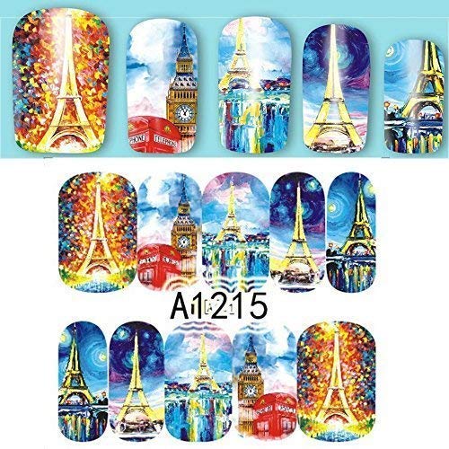 12 sets European cities french eiffel tower Pisa italy NAIL ART DECALS retro trippy psychedelic art water transfer DIY nail stickers POP ART tattoo nail wraps British pop culture nail vinyls NAIL KIT