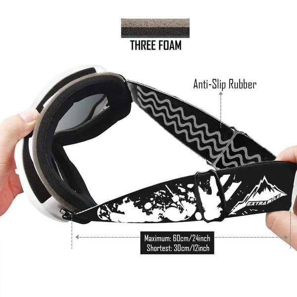 Extra Mile Ski Goggles, OTG Over Glasses Snow Sports Goggles Snowboard Snowmobile Skate Motorcycle Riding, Dustproof Scratch Resistant, Double Anti Fog UV400 Helmet Compatible Men Women Youth Unisex