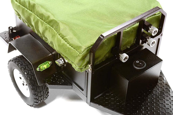 Integy RC Model Hop-ups C27994BLACK Alloy Realistic Model Camping Trailer w/Roof Top Tent for 1/10 RC 390x195x175mm