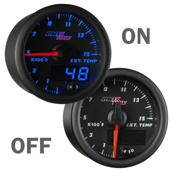 MaxTow Double Vision 1500 F Pyrometer Exhaust Gas Temperature EGT Gauge Kit - Includes Type K Probe - Black Gauge Face - Blue LED Dial - Analog & Digital Readouts - for Diesel Trucks - 2-1/16" 52mm