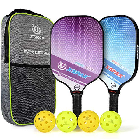 XS XSPAK Upgrade Pickleball Paddles Set of 2,USAPA Approved Pickleball Paddles with Fiberglass Surface,Polymer Honeycomb Core,Soft Cushion Grips, 1 Bag,4 Pickleball Balls for Indoor and Outdoors