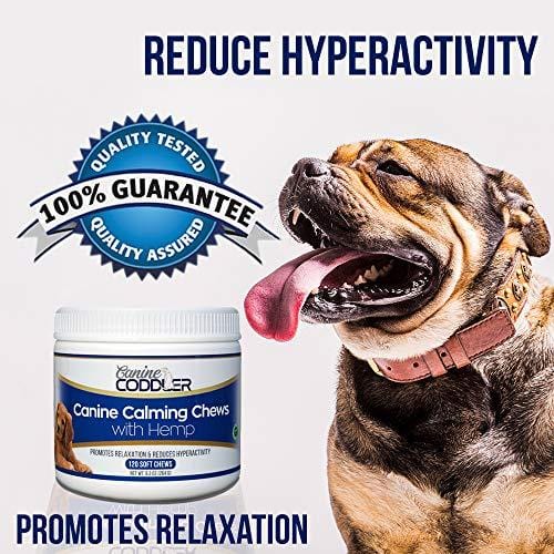 Organic Hemp Oil Dog Calming Treats | Made in USA | 120 Chews | Stress Relief Soft Chews for Dogs | Natural Dog Calming Aid Supplement | Great for Separation Anxiety Travel Fireworks Thunder Support