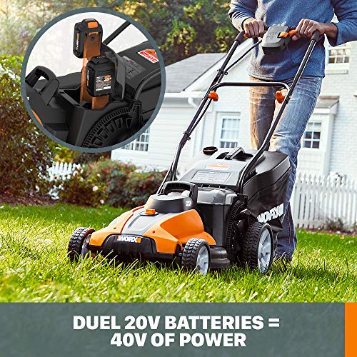 WORX WG744 40V Power Share 4.0 Ah 17" Lawn Mower w/ Mulching (2x20V Batteries),Orange